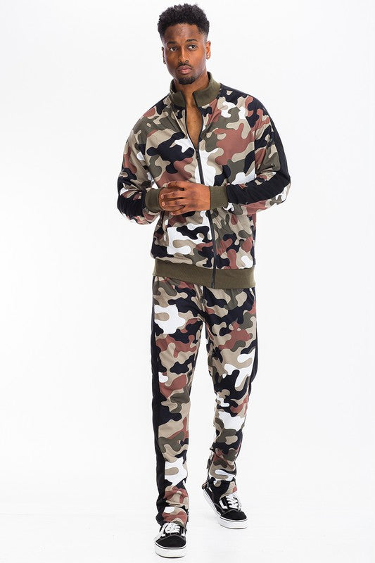 Weiv MENS FULL CAMO WITH STRIPE JACKET and PANT SET