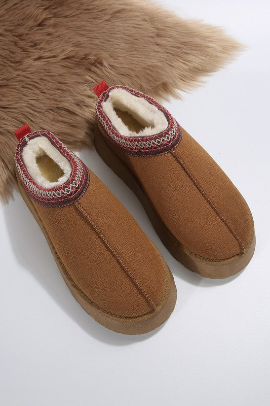 Contrast Print Suede Plush Lined Snow Boots Slip on Shoes
