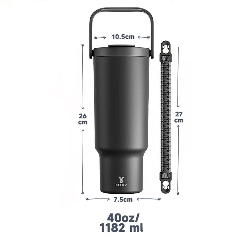 Meoky 40oz Vacuum Cup Stainless Steel Multi-style Tumbler with Straw Lids Leakproof Car Mug Water Bottle Juice Milk Tea Cup Gift