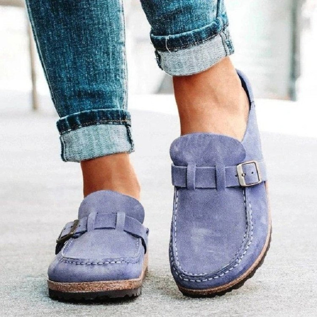 Round Toe Low Heel Buckle Slip On Shoes Loafers Clogs