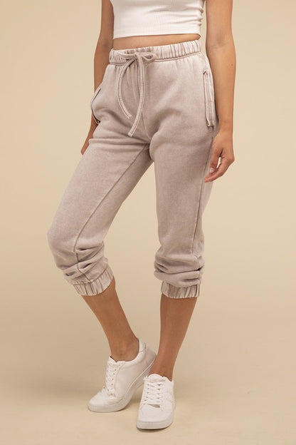 Zenana Acid Wash Fleece Sweatpants with Pockets