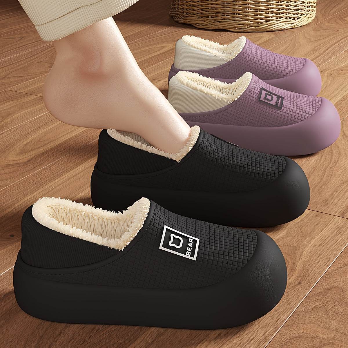 Winter Plush Slippers Soft Fleece Lining, Cushioned EVA Sole & Non-Slip TPR Grip Cozy Indoor Outdoor Home Slip-Ons for All Seasons