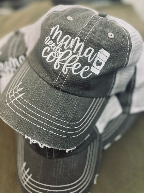 Mama Needs Coffee Embroidered Trucker Hat