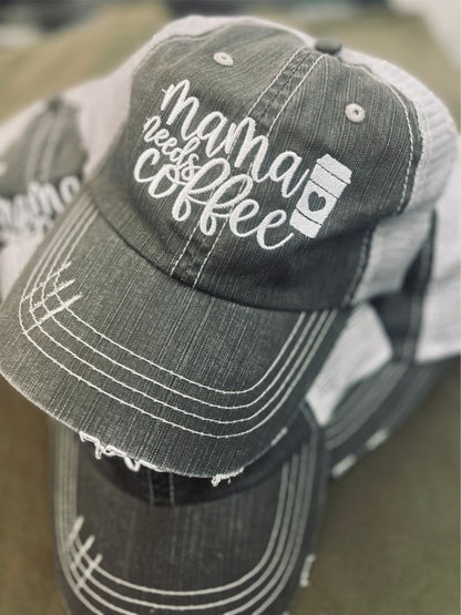 Mama Needs Coffee Embroidered Trucker Hat