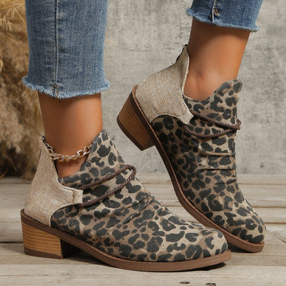 Contrast Canvas Low Heel Boots Women