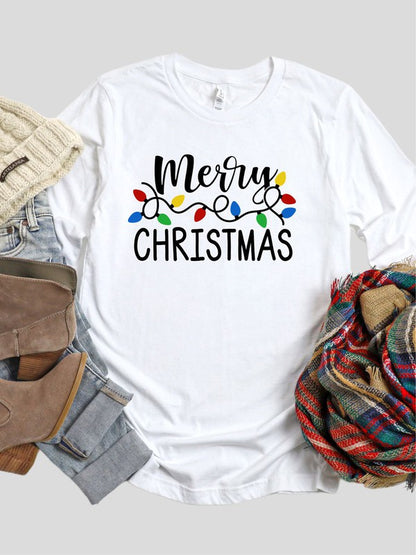 Ho Ho Ho Christmas Lights Crew Neck LS Tee