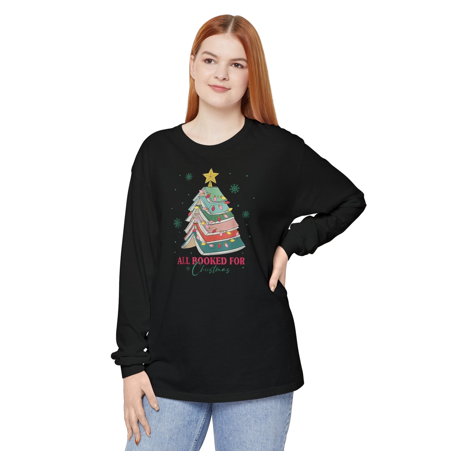 Christmas Bookworm Long Sleeve Shirt All Booked for Christmas Unisex Long Sleeve T-Shirt