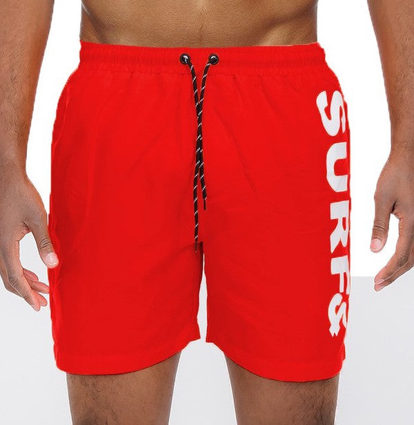 Weiv Solid Lined Beach Swim Text Swim Shorts