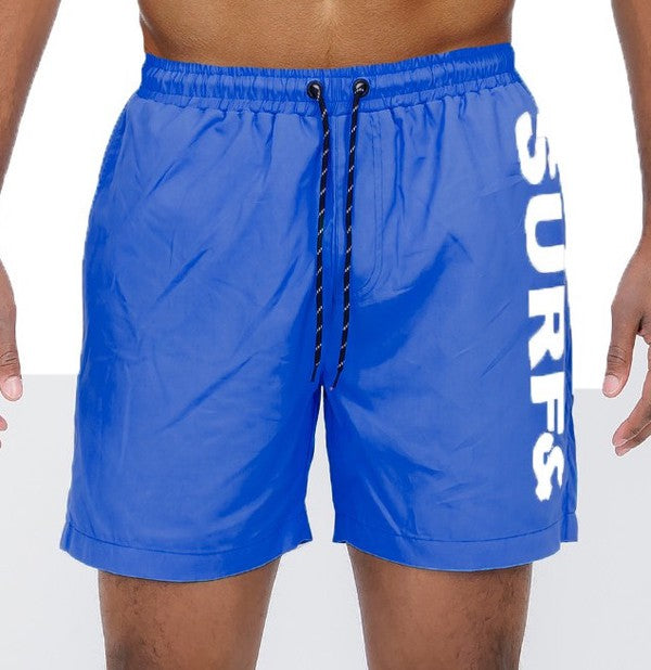 Weiv Solid Lined Beach Swim Text Swim Shorts