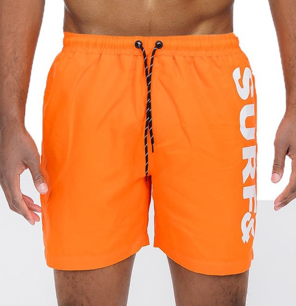 Weiv Solid Lined Beach Swim Text Swim Shorts