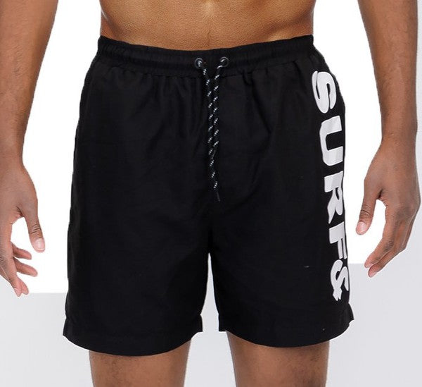 Weiv Solid Lined Beach Swim Text Swim Shorts