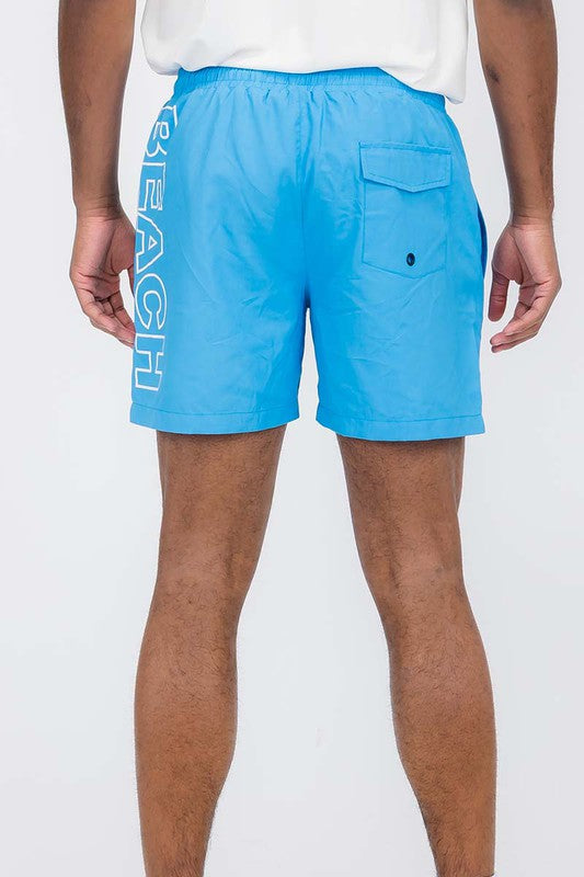 Weiv Solid Lined Beach Swim Text Swim Shorts