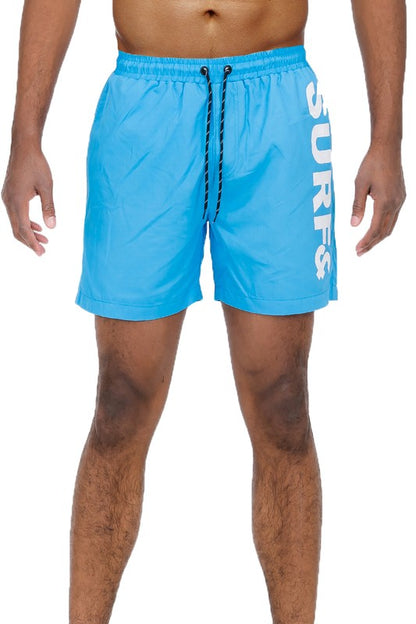 Weiv Solid Lined Beach Swim Text Swim Shorts