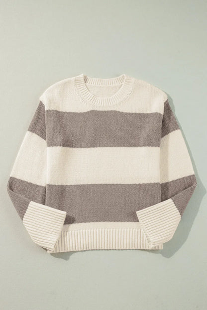 Fashionable Color Block Round Neck Sweater for Women - Cozy Knit Top