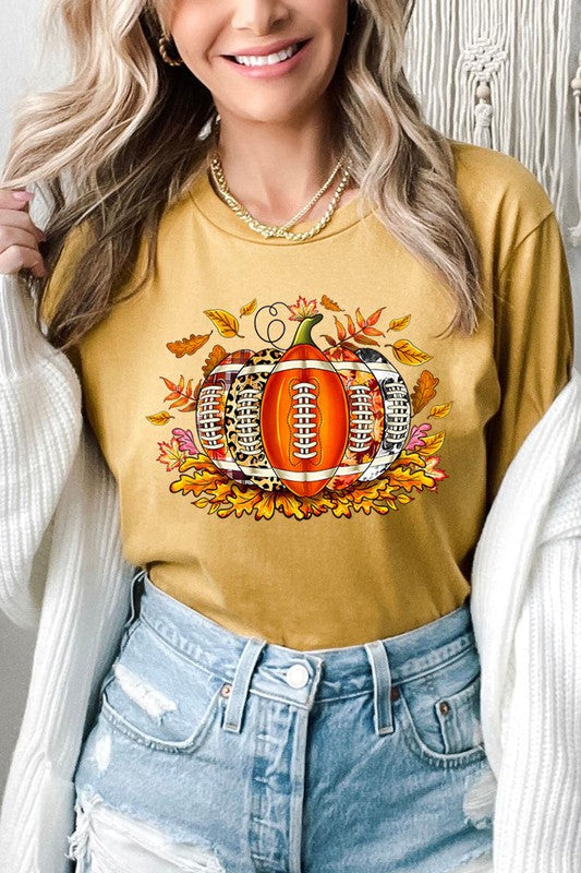 Football Pumpkin Shirt Comfy UNISEX SHORT SLEEVE Fall T-Shirt