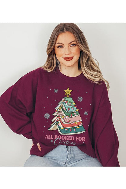 All Booked for Christmas Graphic Unisex Fleece Sweatshirt