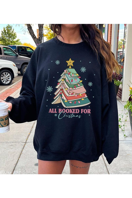 All Booked for Christmas Graphic Unisex Fleece Sweatshirt