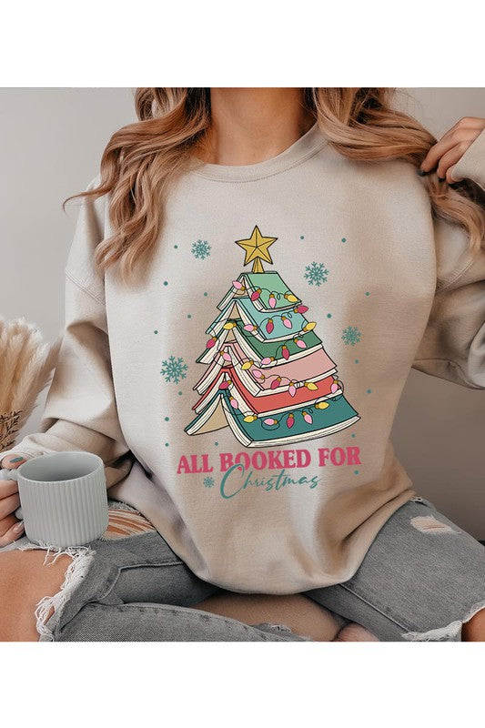 All Booked for Christmas Graphic Unisex Fleece Sweatshirt