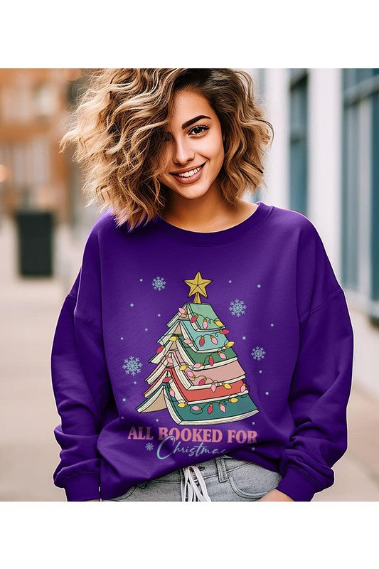 All Booked for Christmas Graphic Unisex Fleece Sweatshirt