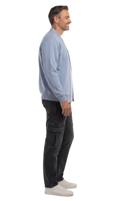 Men's Classic Zip-Up Baseball Fleece Jacket in Lightweight Cotton Blend Fabric with Sporty Edge
