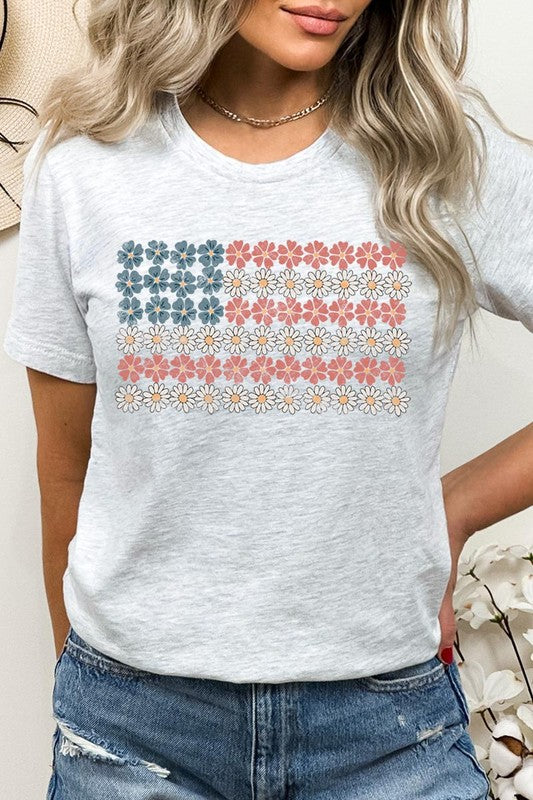 Patriotic Flower Flag Graphic T Shirts