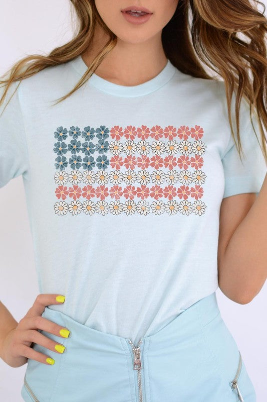 Patriotic Flower Flag Graphic T Shirts