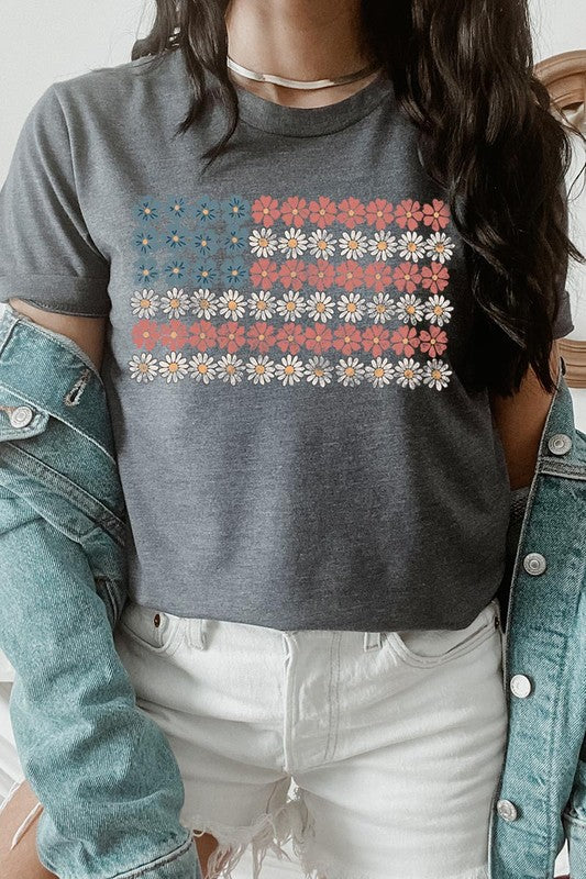 Patriotic Flower Flag Graphic T Shirts