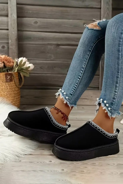 Contrast Print Suede Plush Lined Snow Boots Slip on Shoes