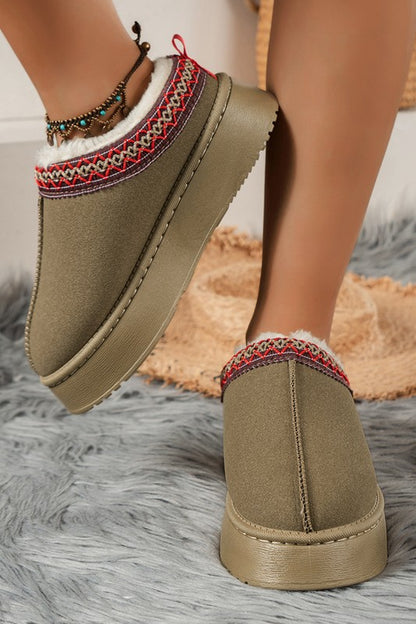 Contrast Print Suede Plush Lined Snow Boots Slip on Shoes