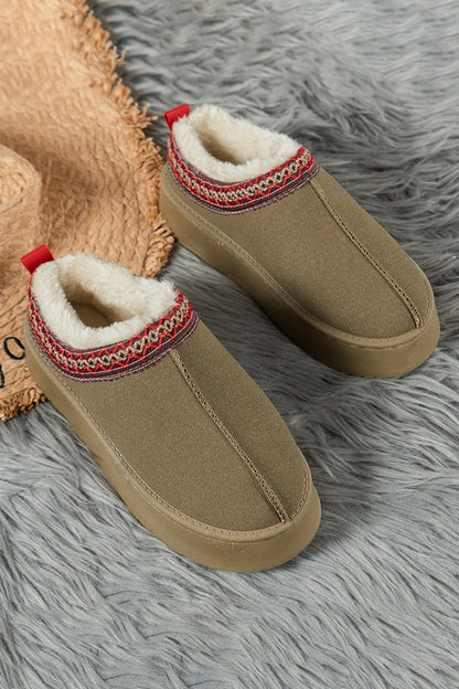 Contrast Print Suede Plush Lined Snow Boots Slip on Shoes