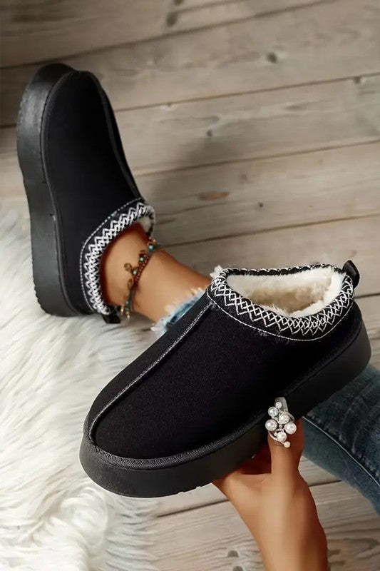 Contrast Print Suede Plush Lined Snow Boots Slip on Shoes