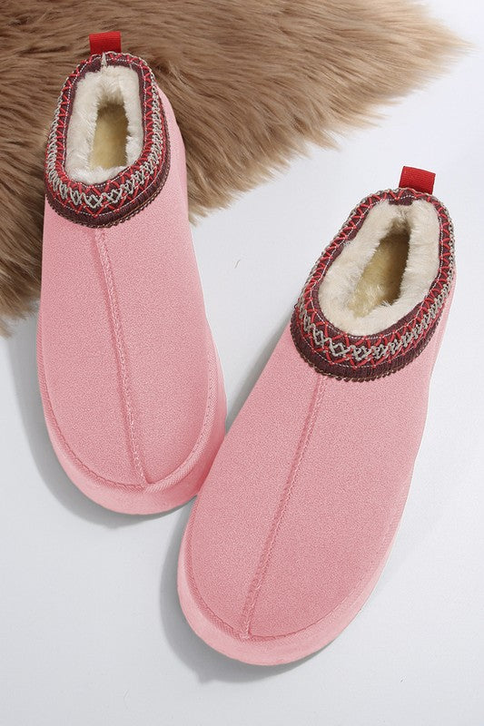 Contrast Print Suede Plush Lined Snow Boots Slip on Shoes