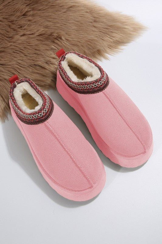 Contrast Print Suede Plush Lined Snow Boots Slip on Shoes