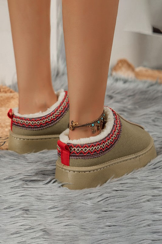 Contrast Print Suede Plush Lined Snow Boots Slip on Shoes