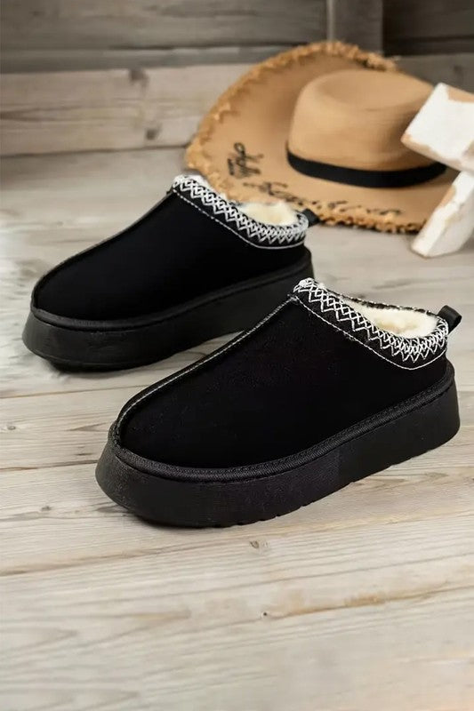 Contrast Print Suede Plush Lined Snow Boots Slip on Shoes