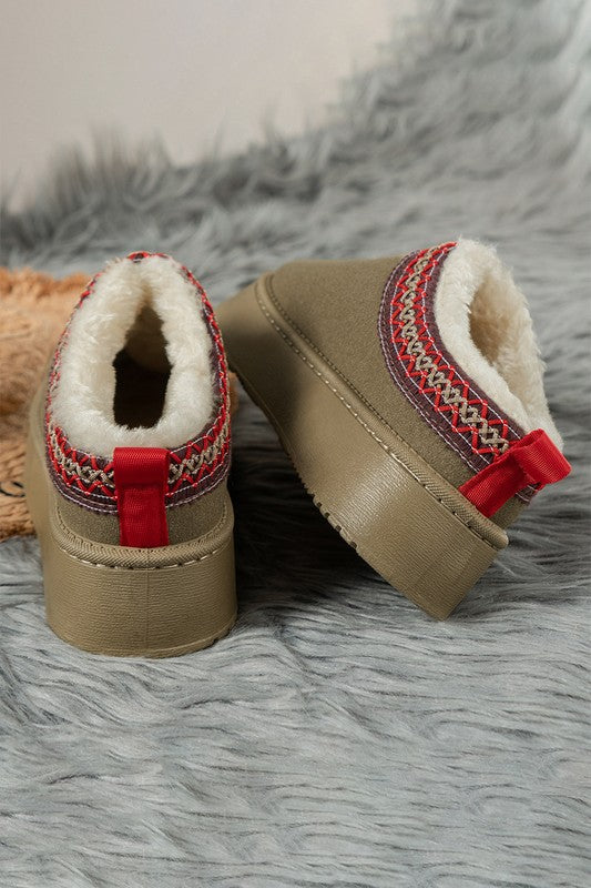 Contrast Print Suede Plush Lined Snow Boots Slip on Shoes