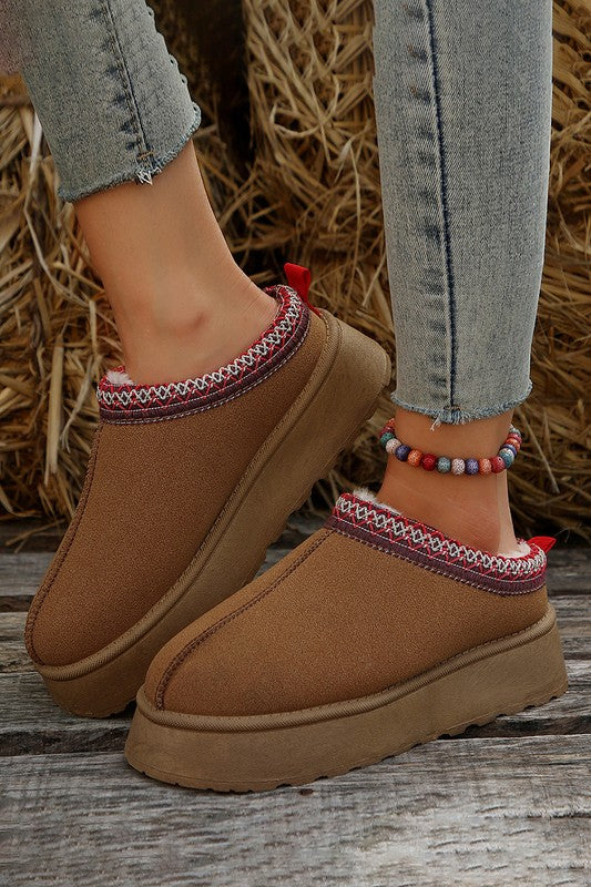 Contrast Print Suede Plush Lined Snow Boots Slip on Shoes