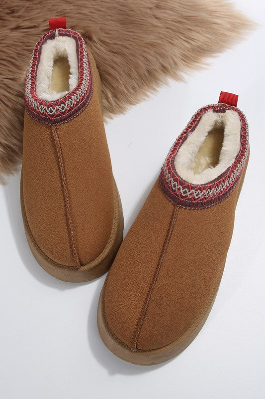 Contrast Print Suede Plush Lined Snow Boots Slip on Shoes