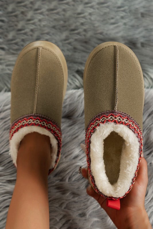 Contrast Print Suede Plush Lined Snow Boots Slip on Shoes