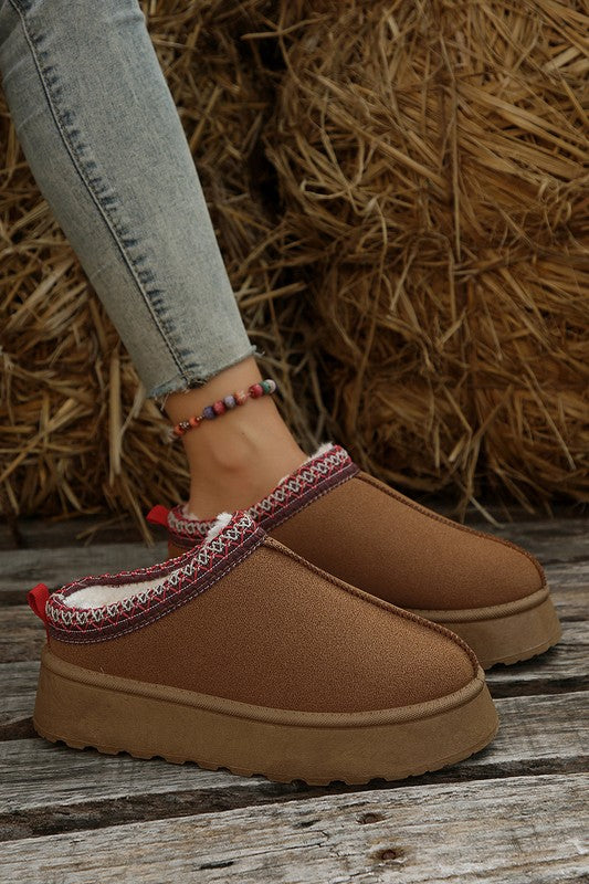 Contrast Print Suede Plush Lined Snow Boots Slip on Shoes