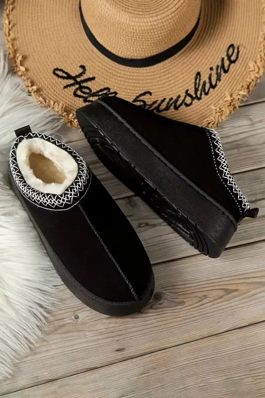 Contrast Print Suede Plush Lined Snow Boots Slip on Shoes