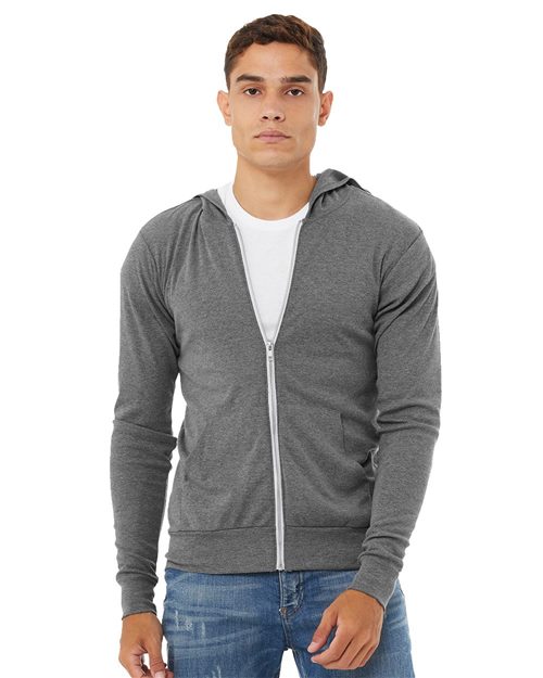 Triblend Lightweight Full-Zip Hooded Long Sleeve Tee