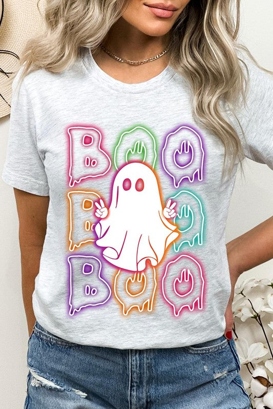 Boo Neon Halloween Ghost Graphic Tee Shirt