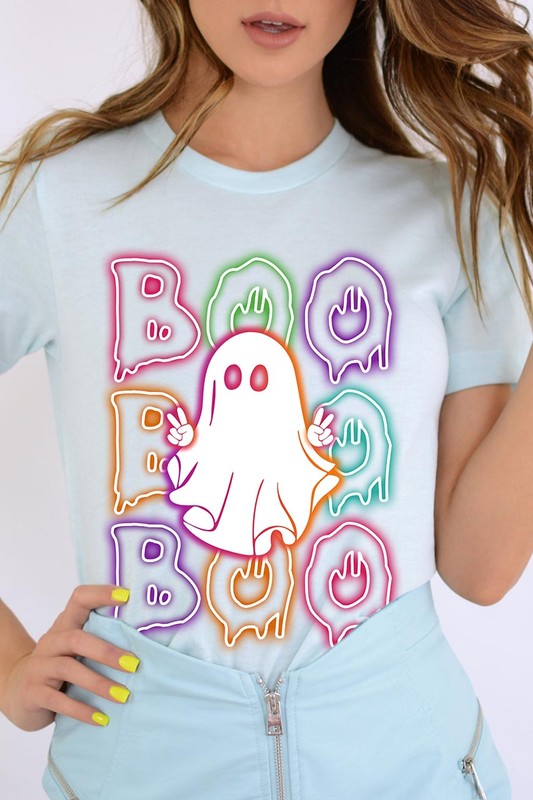 Boo Neon Halloween Ghost Graphic Tee Shirt