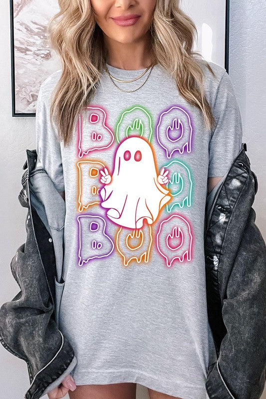 Boo Neon Halloween Ghost Graphic Tee Shirt