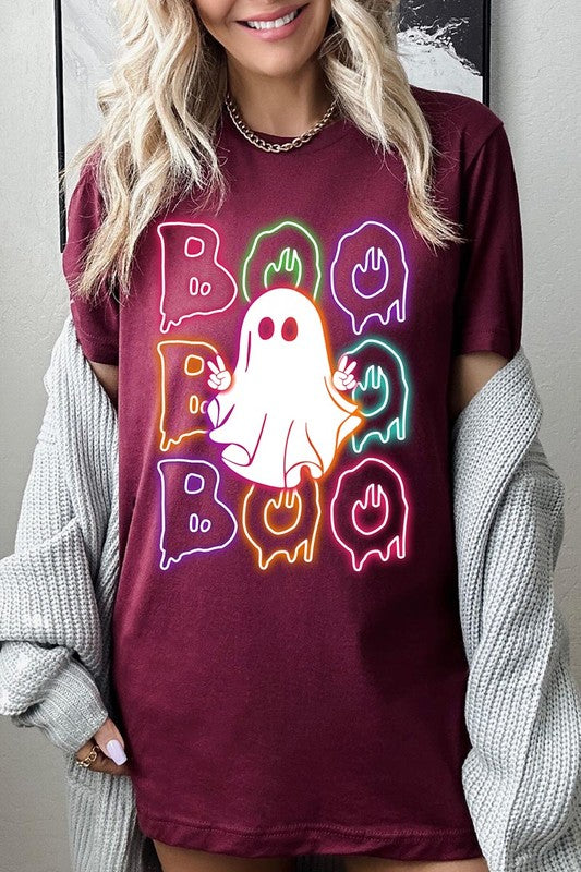 Boo Neon Halloween Ghost Graphic Tee Shirt