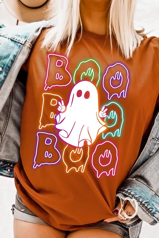 Boo Neon Halloween Ghost Graphic Tee Shirt