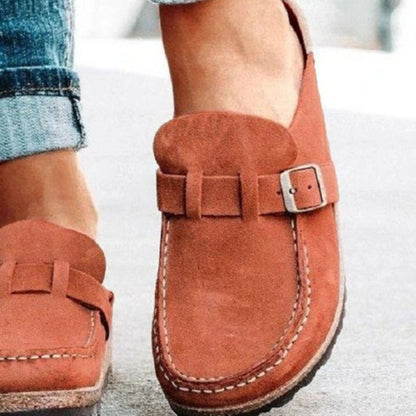 Round Toe Low Heel Buckle Slip On Shoes Loafers Clogs