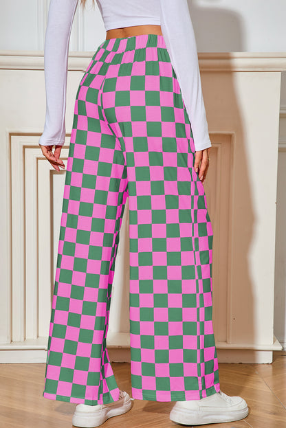 Bonbon Checkered Print High Waist Wide Leg Pants