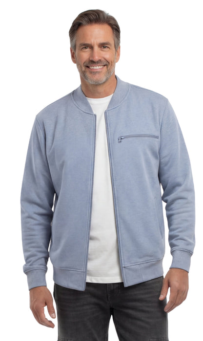 Men's Classic Zip-Up Baseball Fleece Jacket in Lightweight Cotton Blend Fabric with Sporty Edge
